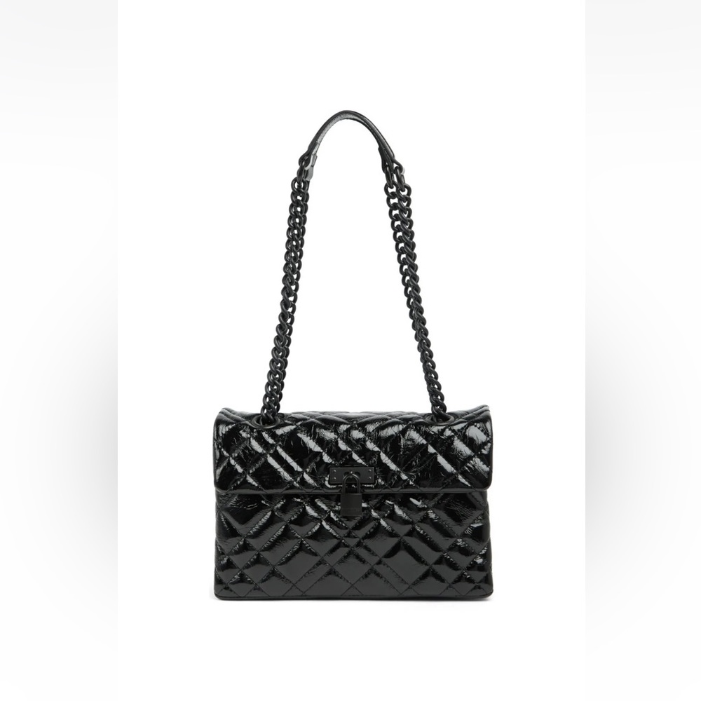 KURT GEIGER Brixton Drench Patent Leather Lock Shoulder Bag Black New with tag